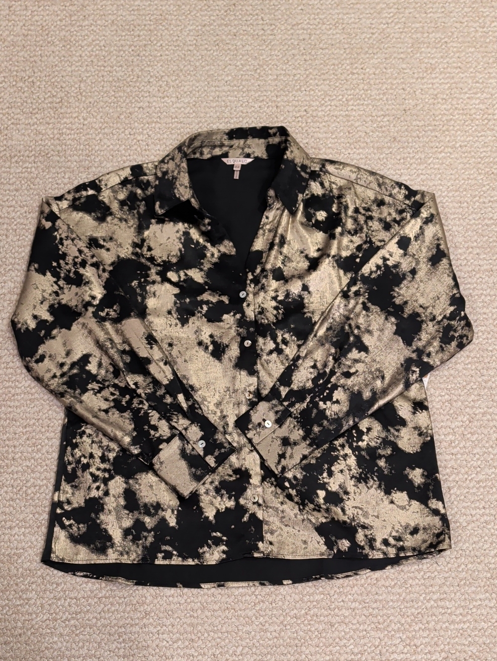 ESQUALO Black and Gold Metallic Button-Front Blouse